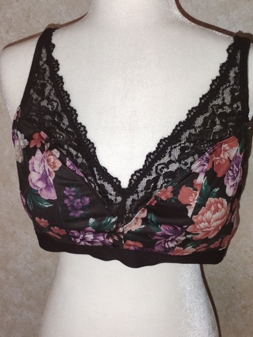 Torrid Floral Printed, Lace-Trim Bralette